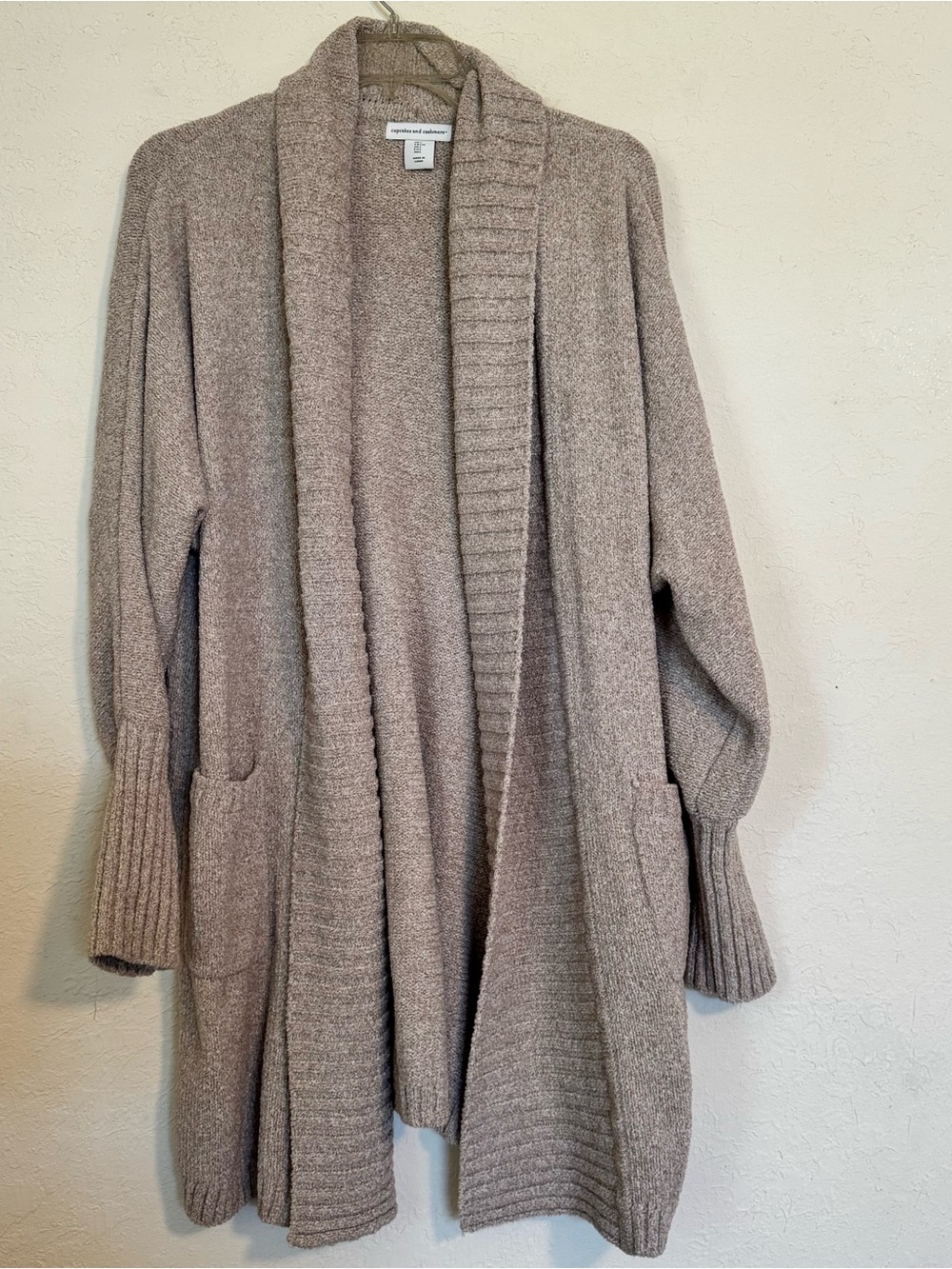 cupcakes & cashmere Open-Front Shawl Collar Cardigan - Taupe